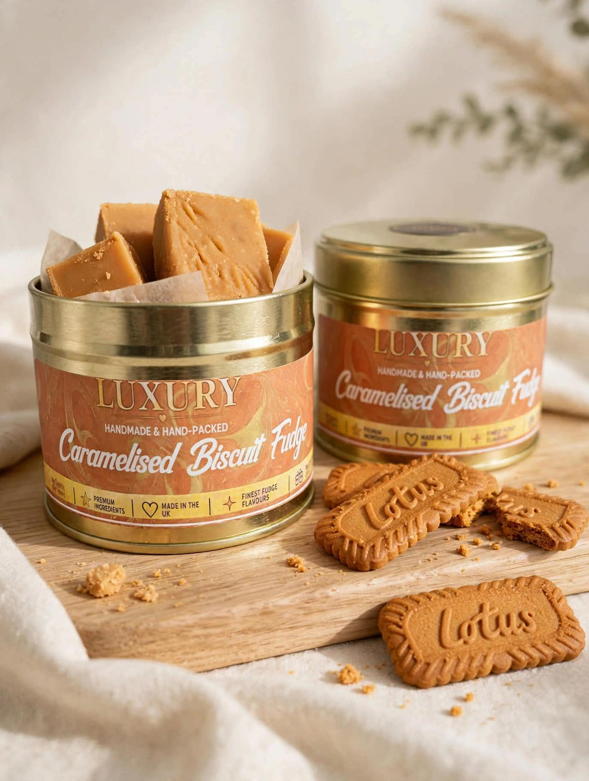 Handmade Caramelised Biscuit Fudge Tin | Lotus Biscoff Style (160g)