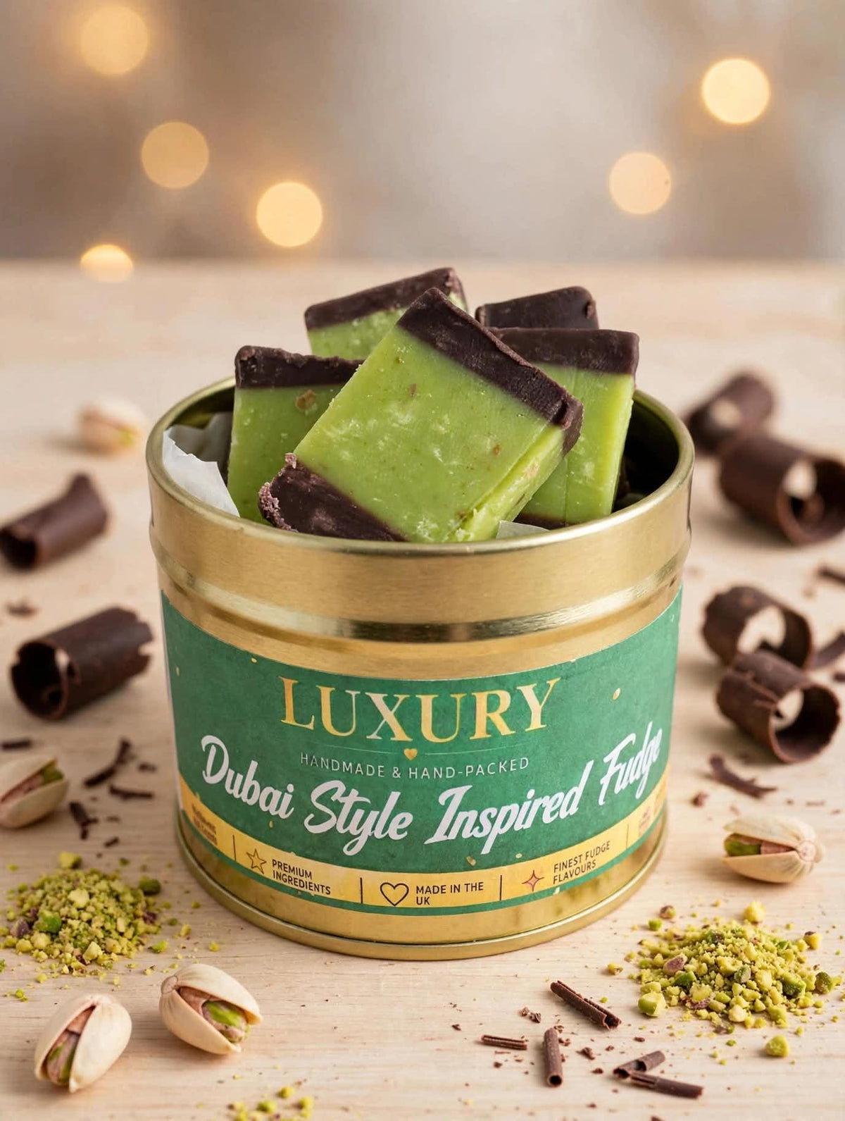 Handmade Dubai Style Pistachio Chocolate Fudge Gift Tin