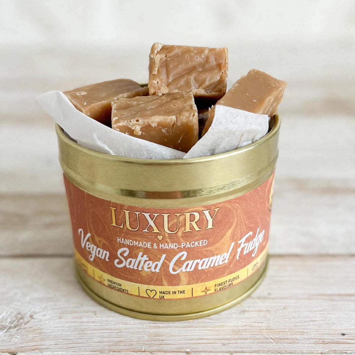 Handmade Vegan Fudge Gift Tins, Salted Caramel, Chocolate, Strawberries & Cream (Dairy-Free)