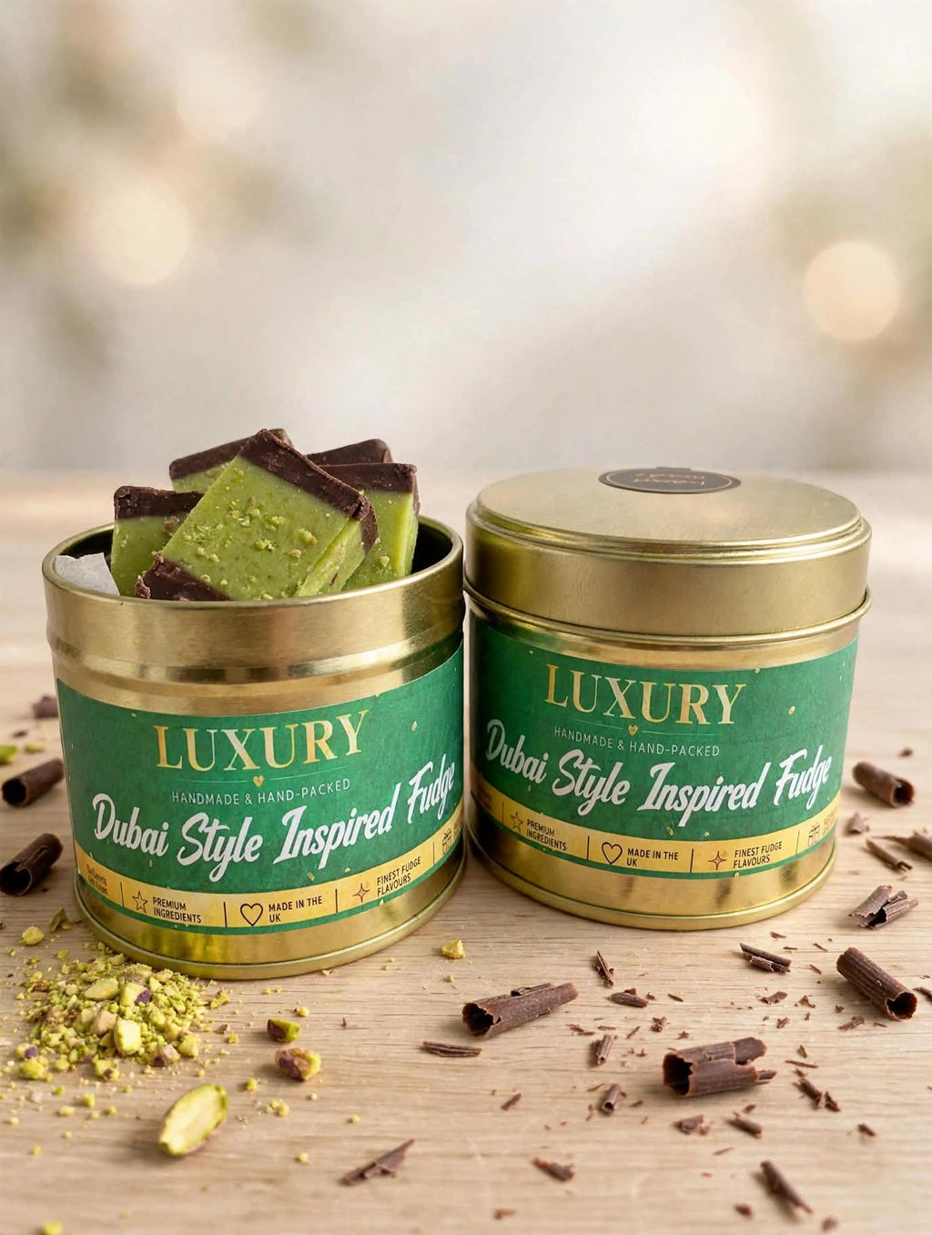Handmade Dubai Style Pistachio Chocolate Fudge Gift Tin