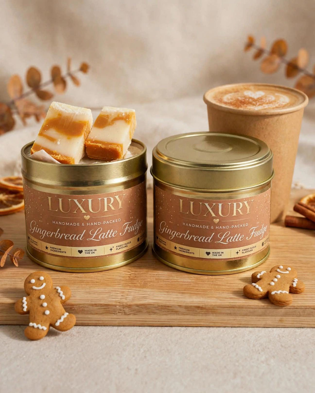 Handmade Gingerbread Latte Fudge Tin | Festive Coffee Lover Gift (160g)